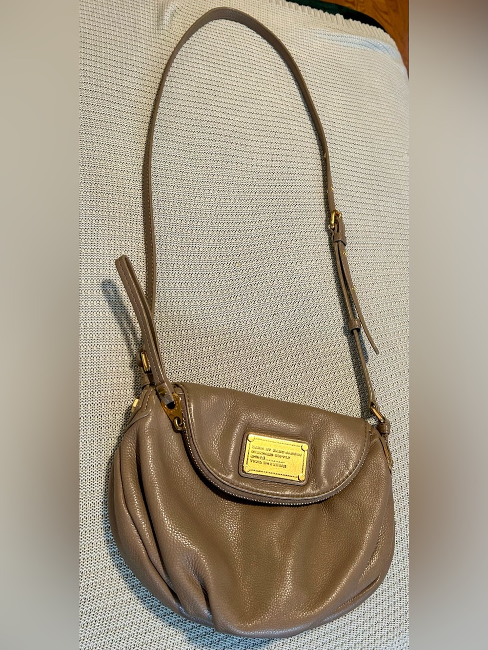 Marc by Marc Jacobs Taupe Brown Pebbled Leather Crossbody with Gold Hardware